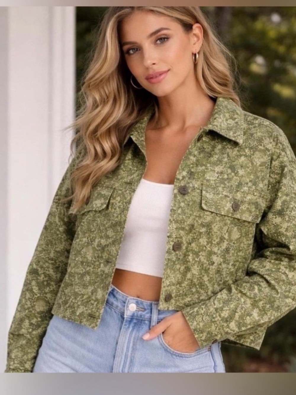 wild fable Olive Green Printed Cropped Top Utility Jacket NWT